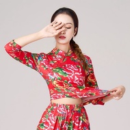 东北花布村姑衣服大花秧歌套装演出服舞蹈民族广场腰鼓Northeast Huabu Village Girl Clothes Big Flower Yangko Suit PerformanceWL