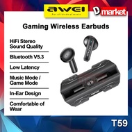 Awei T59 Gaming Earbuds Wireless Earbuds Low Latency Gaming Headphone Stereo Sound Earphone Awei Blu
