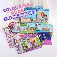 Children Crayon Gouache Painting Book Set Early Education Art Painting Doodle Book Cartoon Kid Drawi