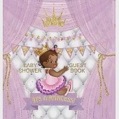 It’s a Princess! Baby Shower Guest Book: Cute Little Princess Royal Black Girl Gold Crown Ribbon With Letters White Purple Pillow Theme Hardback