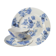 英國Aynsley 藍玫瑰系列 組合優惠 骨瓷雅典杯盤組+餐盤