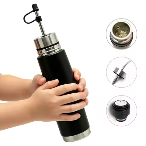 New Self-Serving Stainless Steel Mate Bottle, 2-in-1 Thermal Mate Cup with Built-in Bombilla, Yerba 