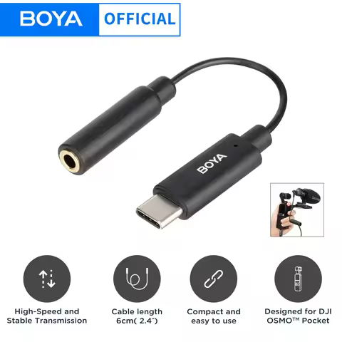 BOYA BY-K6 3.5mm TRS (Female) to Type-C Microphone Adapter Audio Adapter for DJI OSMO Pocket 1/2 Ext