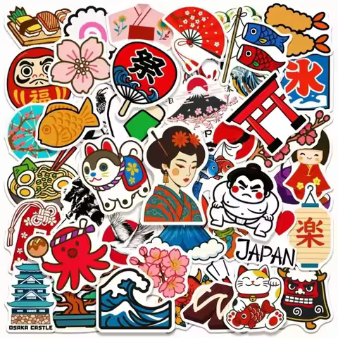 50Pcs Retro Japanese Culture Aesthetic Stickers Traditional Elements Graffiti Laptop Luggage Guitar 