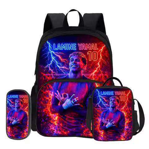 3 Pcs set with Front Pocket Backpack Football Star with Thermal Insulated Lunch Tote Purse Pencil Ca