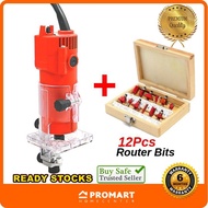 M1P-3703 220V Electric Hand Trimmer Wood Router Durable Wood + 12Pcs / 6Pcs Router Bit BS001