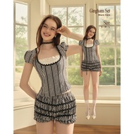 (Separate set) Gingham Set short sleeve T0001 shirt and elastic shorts B0001 Miaritta