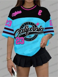 California 23 Print Letter Football Jersey Women TShirt Loose Mesh Short Sleeve Fashion Breathable C