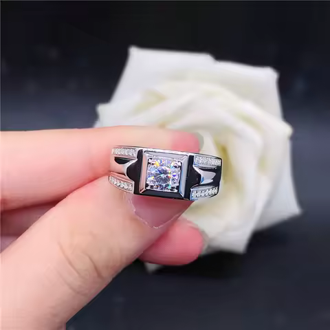 Men's Pure White Gold Au585 Ring 0.5CT Moissanite Engagement Ring For Men Popular Birthday Gift D Co