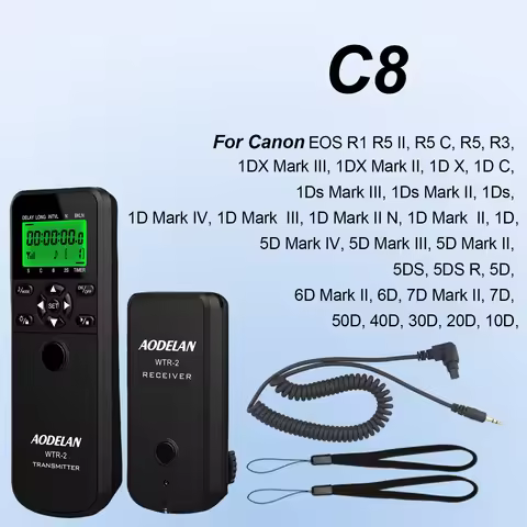 WTR-2 Camera Timer Remote Timelapse Intervalometer Shutter Release For Canon R3 R5C R5 1D 5D 6D 6DII