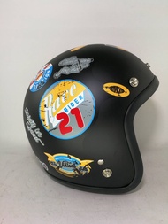 หมวกกันน็อคเปิดหน้า คลาสสิค วินเทจ TDC helmet ลาย Retro ถอดซักได้ ขนาด 59-60cm a สีดำ One Size59-60c