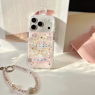 Back Cover For IPhone 13 14 15 16 17 Pro Max Case Bling Diamond Fireworks Carousel Bracelet Wristban