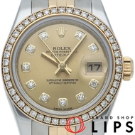 勞力士 Datejust 女士腕錶，五珠鏈鑲鑽錶圈，10 鑽 Datejust 女士腕錶 179383G(G)，帶錶盒、保固卡，K18YG/SS 錶殼，香檳色顏色，2010 年款，成色極佳 [二手]