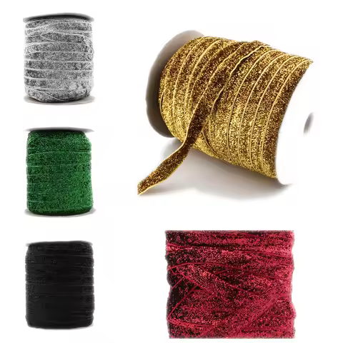 50yards/lot 1color=50yards 3/8" Elastic Glitter Velvet Ribbon Ornaments Metallic Elastic Band for Ba