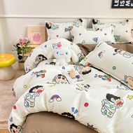 Cute Bedding Set Cartoon Crayon Shin-chan Bedsheet with Quilt Cover 四件套 Floral Rabbit Dog Flat Sheet