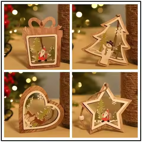 4pcs Diy Tree/Star Green Red Wooden Pendants Ornaments for Christmas Party Xmas Tree Ornaments Kids 
