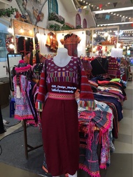 Hmong dress เดรสผ้าทอปักกะเหรี่ยง สีเลือดหมูเป็นผ้ากัญชงฟอกนิ่ม อก 50 ยาว 48