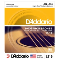 D'Addario® สายกีตาร์โปร่ง เบอร์ 12 Hybrid แบบ Phosphor Bronze ของแท้ 100% รุ่น EJ19 (Light, 12-56) *