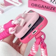 Terbaru 【】Case iPhone Pink Cat Sillicone Set dengan socket dan Phone Holder Lanyard + Pelindung Kame