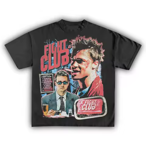 Fight Club Brad Pitt Edward Norton Retro Cotton T Shirt for Men Women Vintage Cult Classic Movie Gra