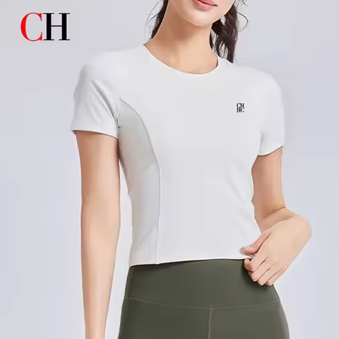 CH Women Short Sleeve Yoga Shirt Slim Fit Workout Tops Crop T Shirt Breathable Stretch Fitness Gym R