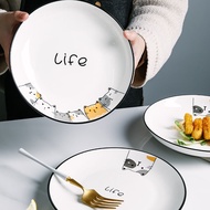 Cute Ceramic Plate Household Dinner Plate Cat Tableware Cartoon Plate Nordic Breakfast Plate Cake Pl