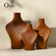 Oirlv Wooden Necklace Mannequin Stand Necklace Organizer Jewelry Model Half Bust Pendant Display Hol
