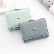 【CW】Candy Color Fashion Women Coin Purse Leather Solid Color Vintage Short Wallet Heart Hasp Ladies Girls Card Holder Clutch Bag