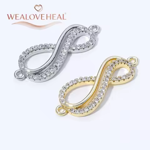 18K Gold Plated Brass Infinity Connector, Shiny CZ Pave 8-Shaped Link Charm for DIY Necklace Bracele
