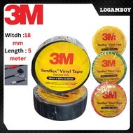 PVC Black Wire Tape Green Yellow Red Hitam Merah 3M Electrical Temflex™ Vinyl 18mm × 5m Tape Wayar H