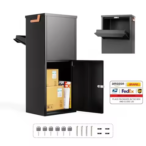 Outdoor Parcel Drop Box 35.47" x 11.42" x 15.24" Anti-Theft Lockable Storage 1mm Steel Weatherproof 