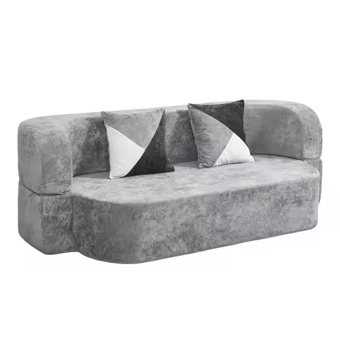 78" Eggshell Folding Sleeper Sofa Bed, No Assembly Plush Fabric Boneless Couch, 33D Density Foam Lou