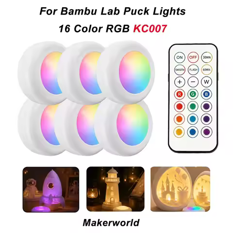 For Bambu Lab Puck Lights Remote RGBW Bambu Lab KC007 3D Printer Wireless 16 Color Round LED Lamp Ki