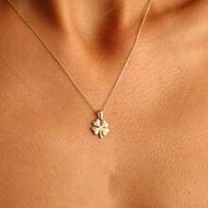 Gold 4 Leaf Clover Pendant Necklace, Gold Four Leaf Necklace, Lucky Clover Charm Necklace, Flower Pe