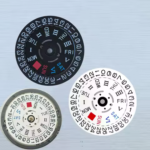 White Black NH35 NH36 Roman Date Wheel Dial Fit NH35 NH36 Automatic Movement Crown at 3.0H / 3.8H / 