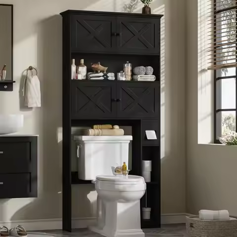 over the toilet storage cabinet, farmhouse storage cabinet over toilet with 4 barn doors & toilet pa