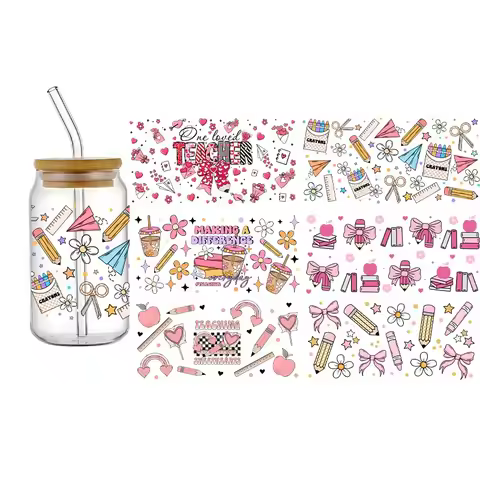 3D UV DTF Transfers Stickers 16oz Cup Wraps Teacher's Day Books Pen Bow Decals Waterproof Durable St