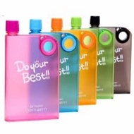 380ml Flat Water Bottle A5 Memo Notebook Plastic Transparent Leak Proof Sport Travel Water Bottle  N