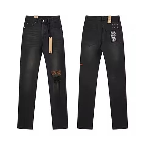 Ksubi Embroidered Logo Hole Denim Jeans American Street Slim Fit Men's Casual Long Pants Straight Le