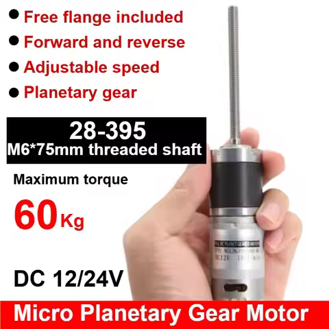 60Kg 28-395 M 6*75Mm Schroefdraad As Dc Reductie Motor Micro Planetaire Tandwielschroef Lange As 12V