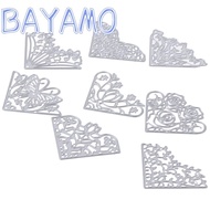 BAYAMO 8Pcs Flowers Die Cuts, Flowers Corner Corner Die Cuts, Embossing Template 2 Inches Metal Silv