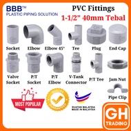 PVC Pipe Connector Plug Socket Tee Elbow PVC Fitting PVC Connector PVC Tank Connector 40mm 1-1/2"