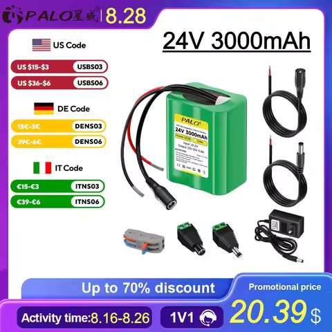 PALO Original 24V Battery 3.0Ah 24V Rechargeable Li-Ion Battery Pack 24V Portable Battery for CCTV C