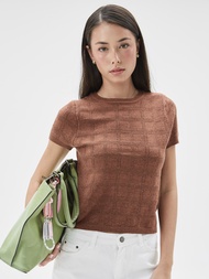 CUPPA - MEMO knit Tee (5สี) เสื้อยืดไหมพรม แขนสั้น คอกลม ทรงพอดีตัว ดีเทลลายตาราง ทำให้ดูมีมิติและคุ