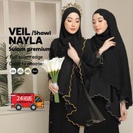 [NAYLA VEIL BLACK] PREMIUM Selendang Nikah, Selendang Sulam, Veil Black, Shawl Sulam Biku, Veil sula
