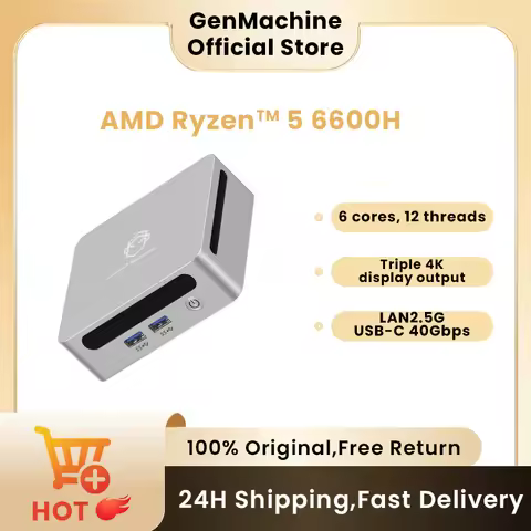 GenMachine Ryzen 6600H 6600U 6800H Mini PC 3.2GHz-4.7GHz TDP 45W Windows 11 LPDDR5 16G 6400Mhz WIFI6