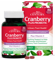 21st Century - 蔓越莓益生菌泌尿系統健康片-加入維生素C和鈣 60片