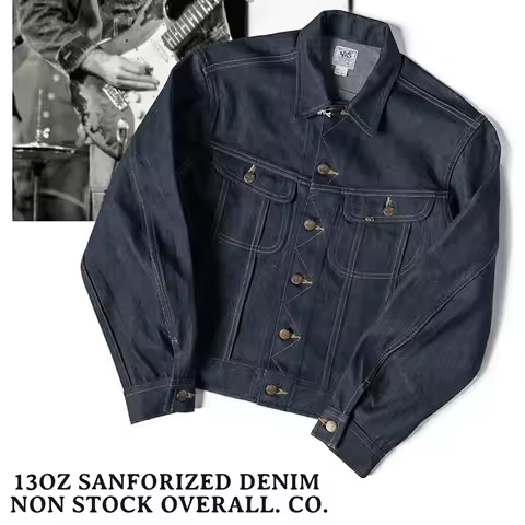 100% Cotton Washed Raw 13.5oz Shrink-to-Fit Denim 101J Cropped Denim Jacket for Men American Vintage