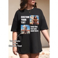 Customizable Loose Fit Women T-Shirt, Input Your Photo/Family/Best Friend/Couple/Pet Photo, Your Tex
