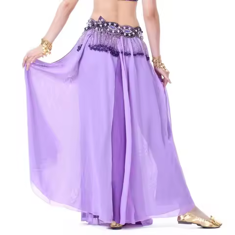 Stage Belly Dance Skirt Flowy Double Slit No Belt Performance Wear